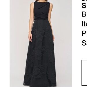 Black Embroidered Floral A-Line Evening Gown